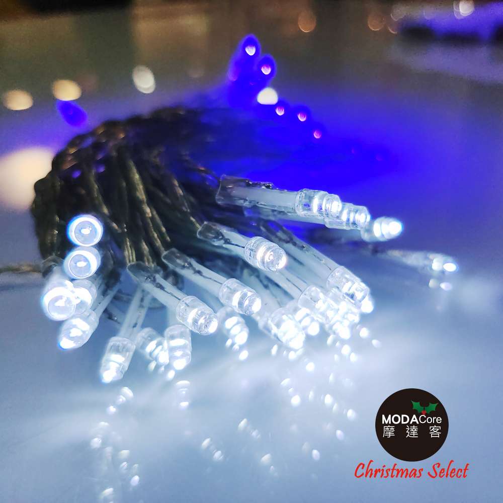 摩達客-100燈LED燈串藍白光_USB+電池盒兩用充電-聖誕燈樹燈露營燈, , large
