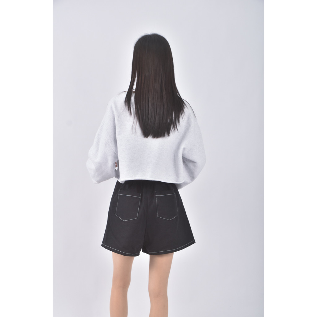 (2XL) popcorn韓牌高腰質感丹寧牛仔黑色短褲二手衣, , large