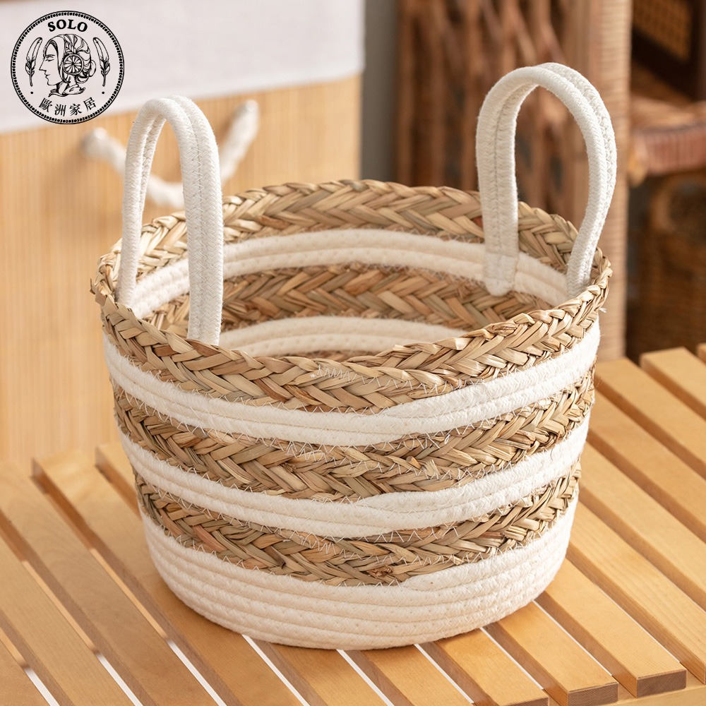【SOLO歐洲家居】LCW Home 28cm 雙耳藤編收納籃 手工編織 花籃 水果籃 洗衣籃 居家擺飾, , large