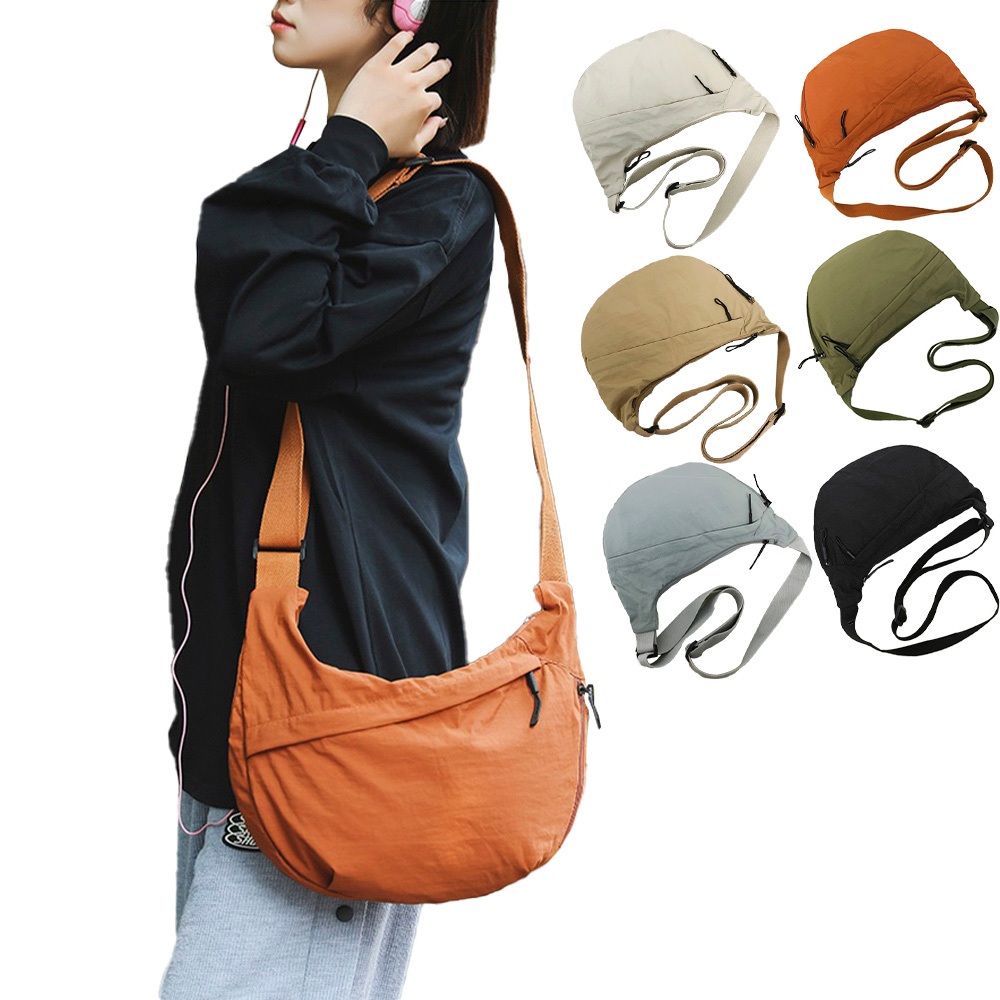 SPRING-輕量大容量時尚彎月尼龍肩背包斜背包 腋下尼龍水餃包-多色, , large