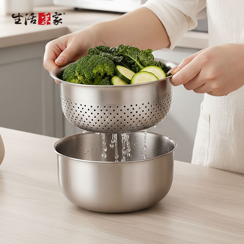 SHCJ 瀝水籃21cm 304不鏽鋼 瀝水盆 洗菜洗米 料理盆 調料盆 打蛋盆 攪拌盆, , large