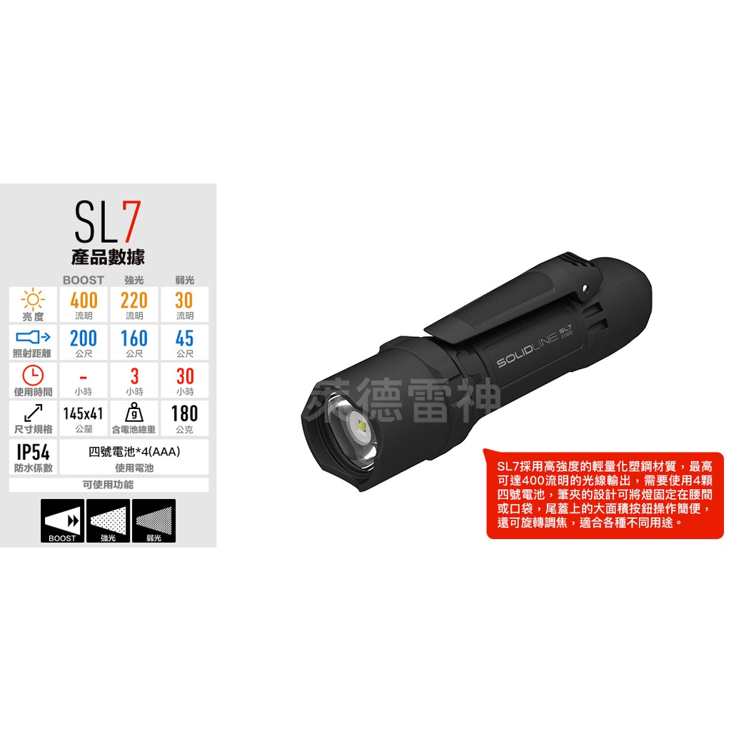 【德國Ledlenser】副品牌 SOLIDLINE SL7 塑鋼手電筒, , large