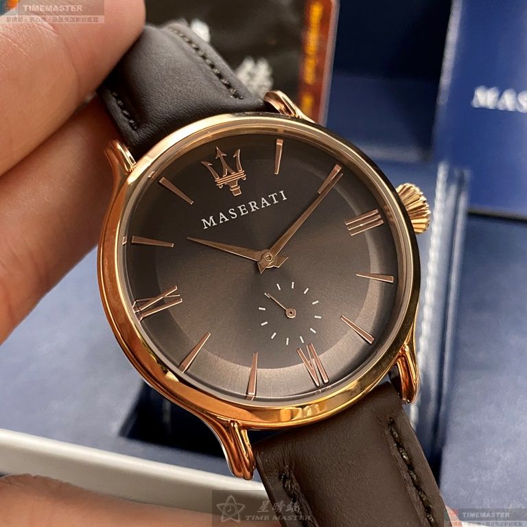 [星晴錶業]MASERATI手錶,42mm,R8851118006古銅色錶面玫瑰金錶殼咖啡色真皮皮革錶帶款, , large