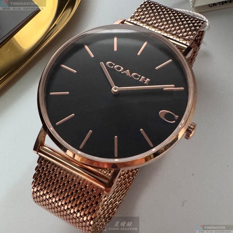 [星晴錶業]COACH手錶,42mm,CH00243黑色錶面玫瑰金錶殼玫瑰金色米蘭錶帶款, , large