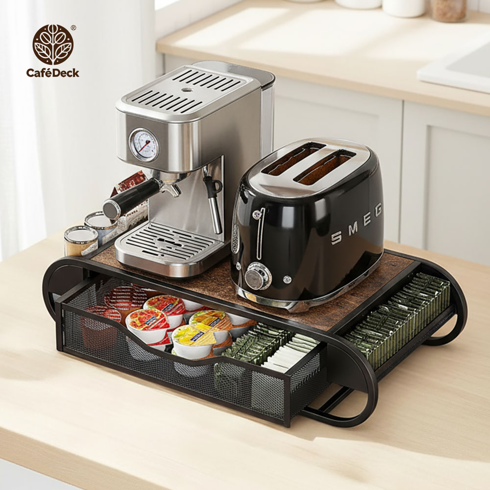CafeDeck｜咖啡機架 咖啡用品茶包抽屜置物架 鐵木款 抽屜分類 桌面收納架  膠囊咖啡架, , large