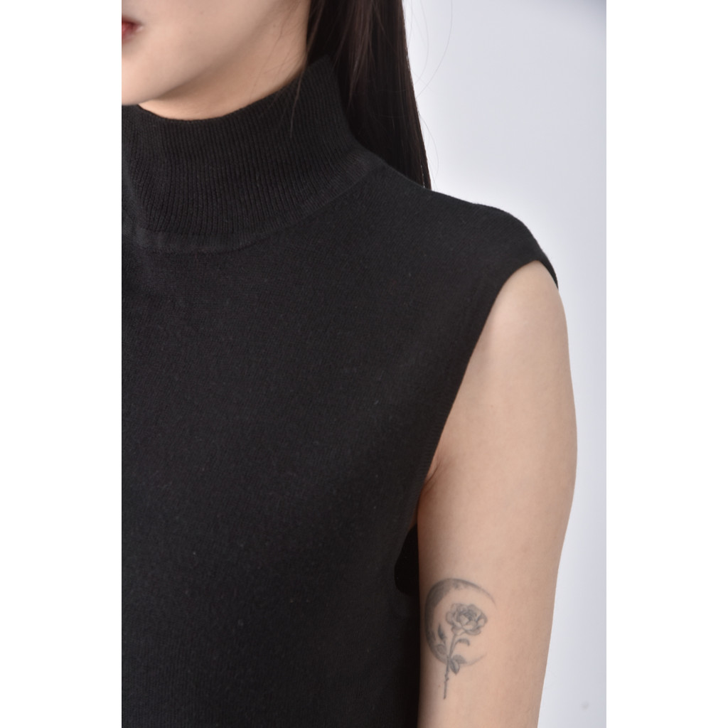 (S) 高領背心黑色長袖上衣二手衣, , large