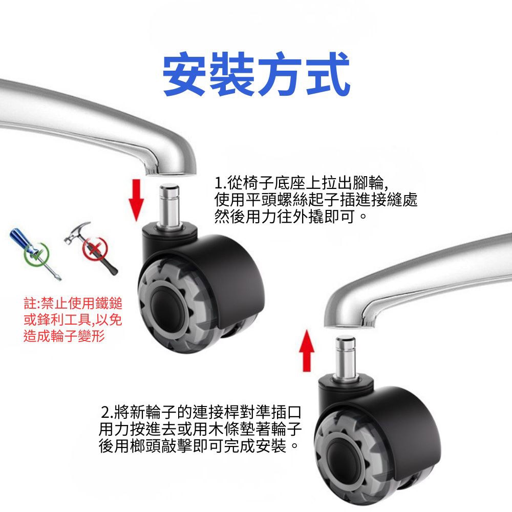 2-inch plug-in silent swivel wheels (1 piece), , large