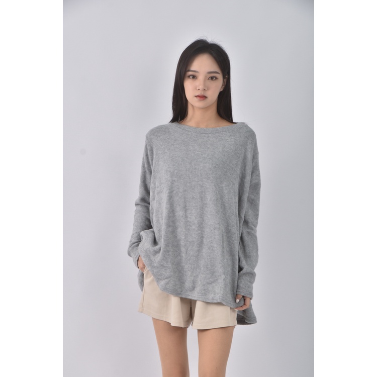 (XL) lain blue質感圓領灰色長袖上衣二手衣