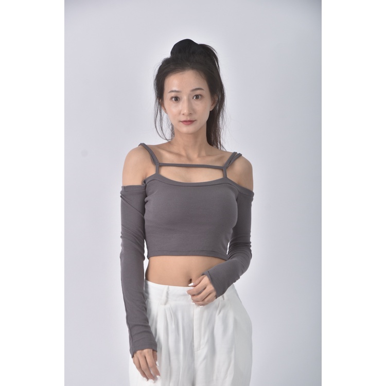 (S) 【安于晴Charlene私服】質感修身短版灰色上衣二手衣, , large