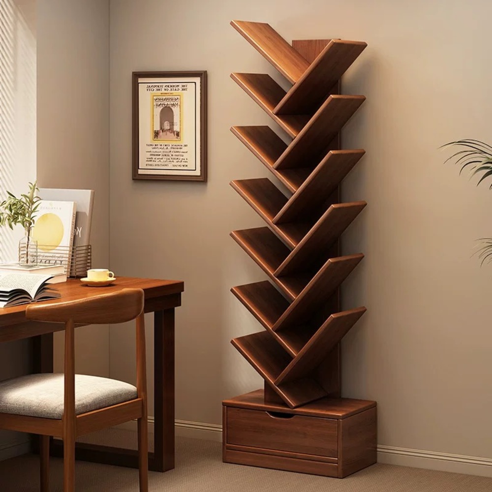 HABABY Huan'an Home Furnishings Tree-Shaped Solid Wood Bookshelf, Smoky Cedar Wood, 34*20*158CM, , large