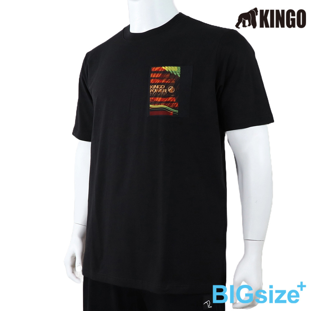 KINGO-大尺碼-男款 圓領T恤-黑-513119, , large