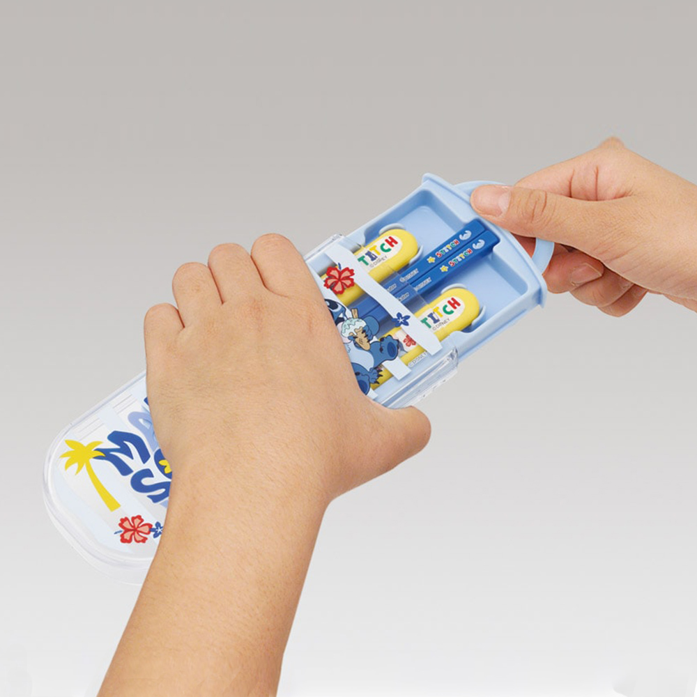 【百科良品】日本製 迪士尼 史迪奇 夏日搖擺 環保筷子+湯匙+叉子三件餐具組(日本境內版), , large