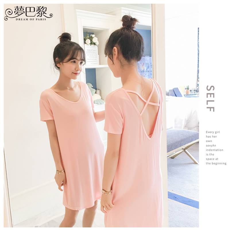 [夢巴黎]  交叉露背莫代爾睡裙 莫代爾睡衣 夏天睡衣 連身睡衣 睡裙 睡衣裙 女睡衣 睡衣 居家服 居家睡衣 夢巴黎, , large