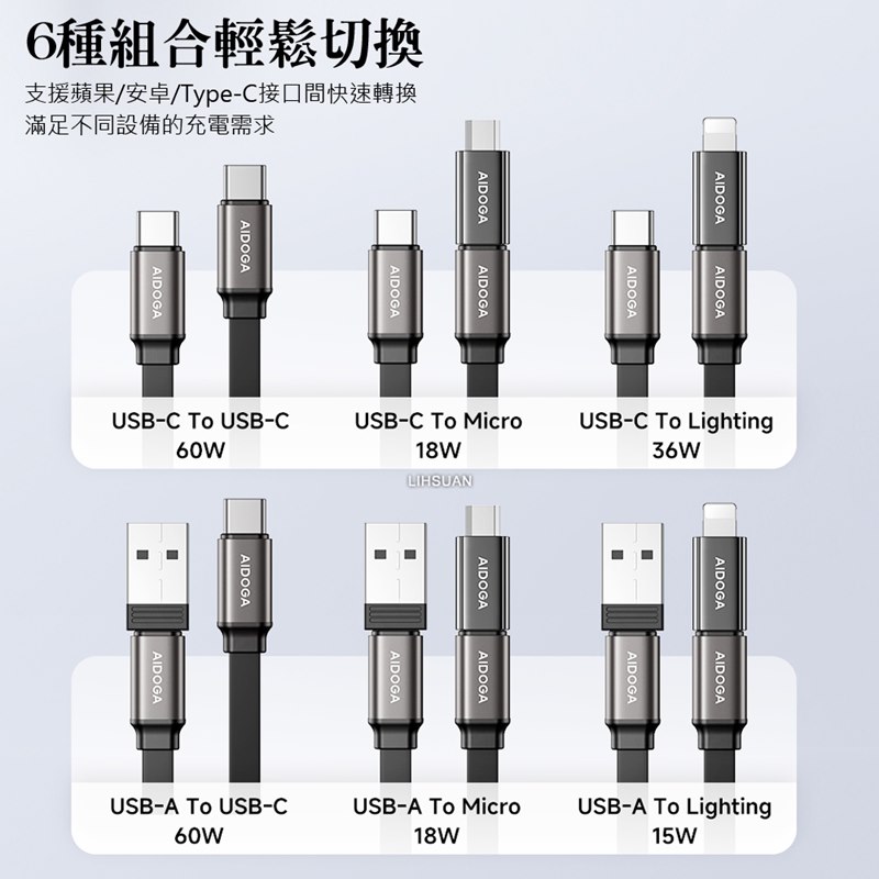 AIDOGA艾迪伽 LQ DC4251萬寶系列伸縮收納盒傳輸線PD快充款60W線長1m, , large