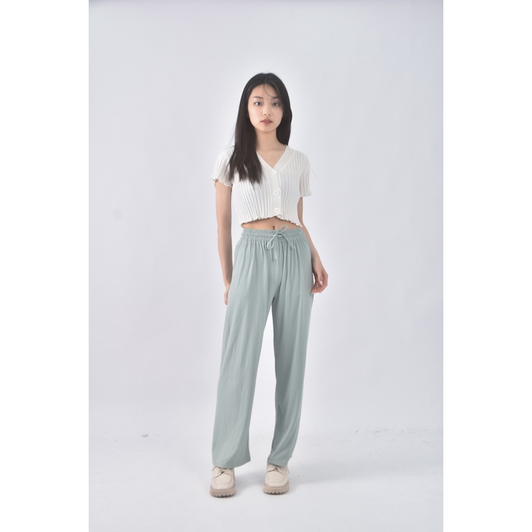 (M) 高腰休閒綠色長褲二手衣