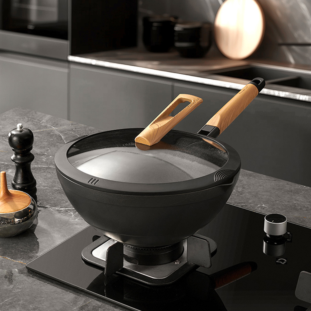 【Taste Plus】悅味元木 鑽石級內外不沾鍋 平底炒鍋 28cm IH全對應(贈原廠鍋蓋+木鏟), , large