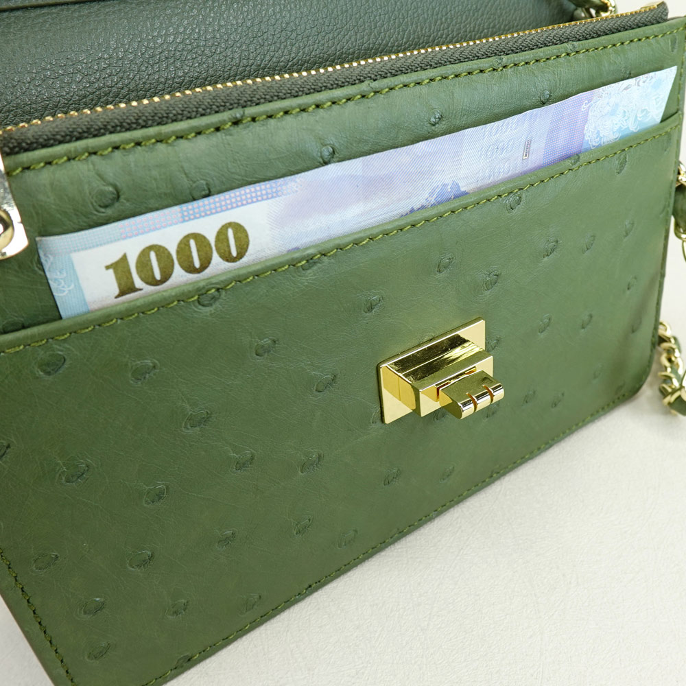 【M2nd】金妮鴕鳥皮鍊帶肩揹包(綠-T9436A), , large