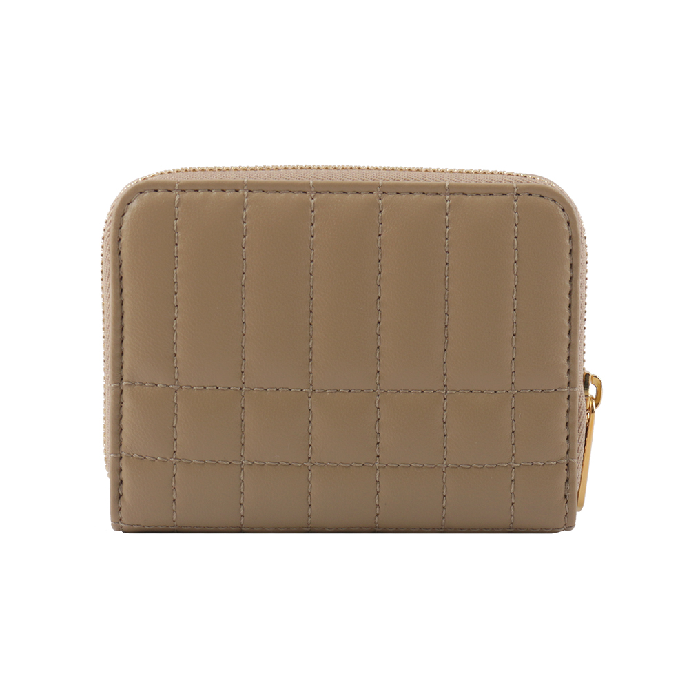BURBERRY Lola 金字小羊皮縫線設計ㄇ形拉鍊零錢包/燕麥色, , large