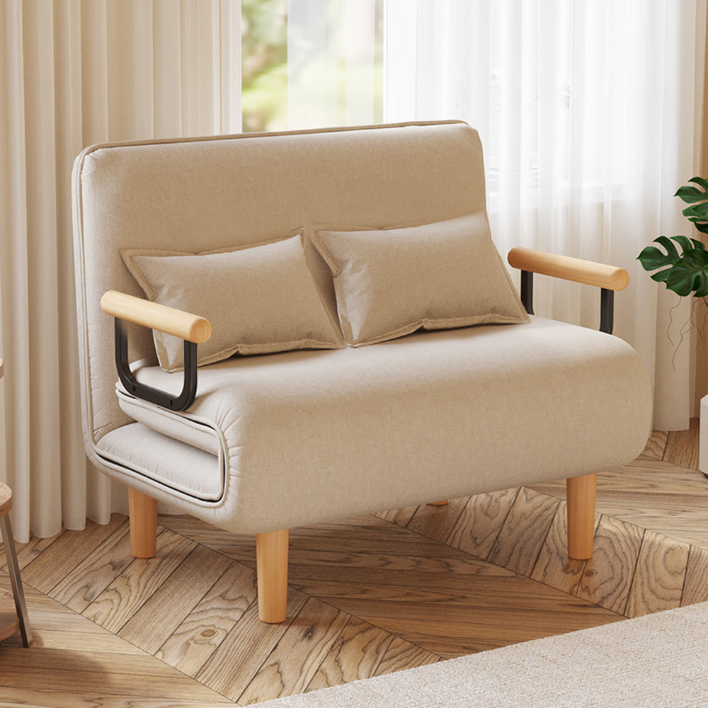 【AOTTO】100公分加大款多功能懶人折疊沙發床-米色(SF-004M)