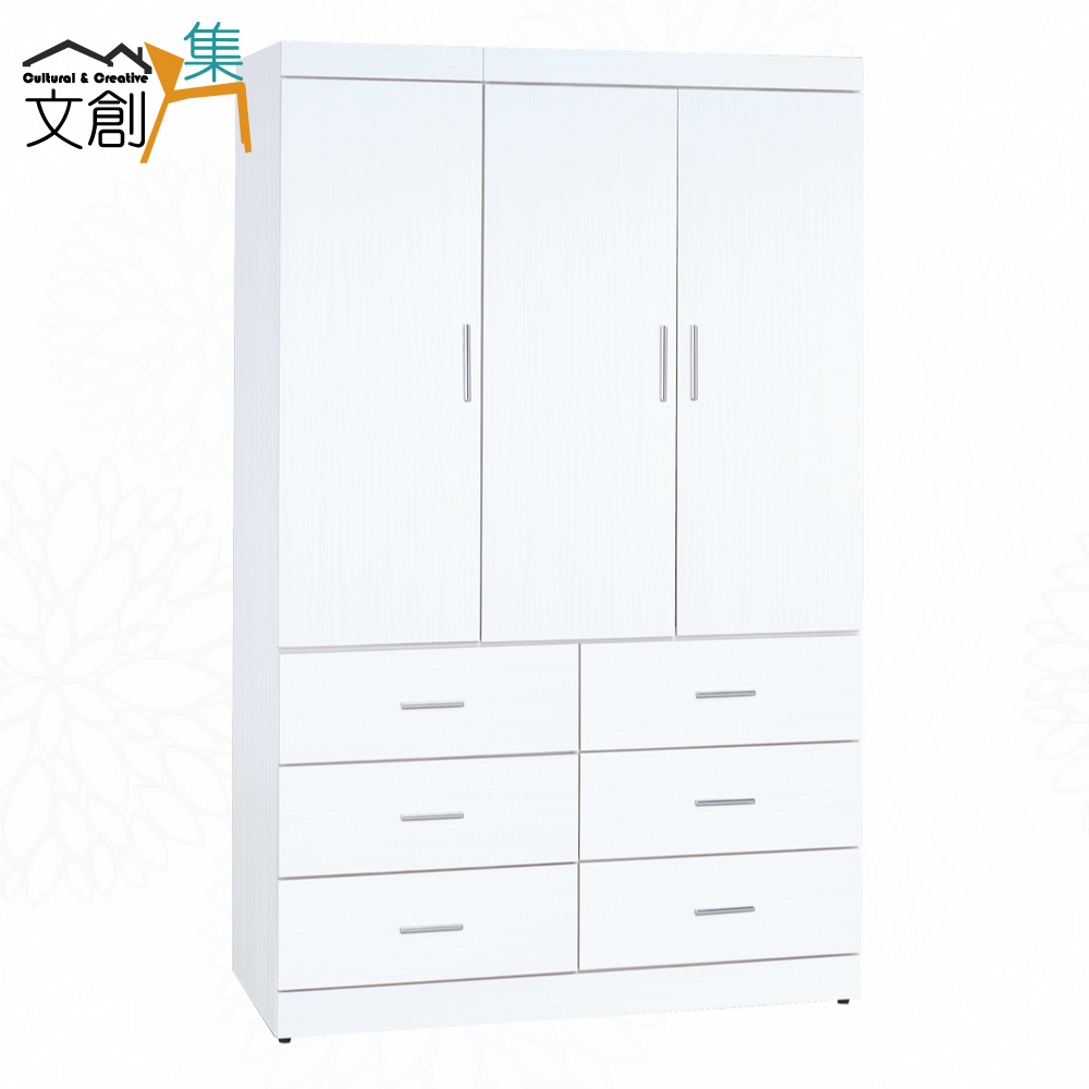 【文創集】卡蒂柏4尺三門六抽衣櫃(客約商品), , large