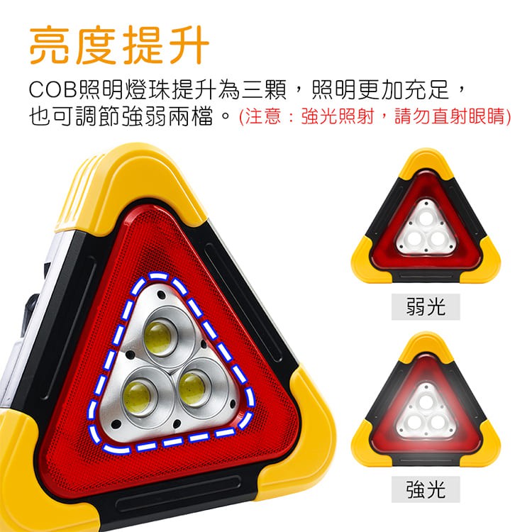 【OMyCar】新一代(加大款)超亮太陽能LED三角警示燈-附USB充電線 緊急照明 車用燈 地震必備, , large