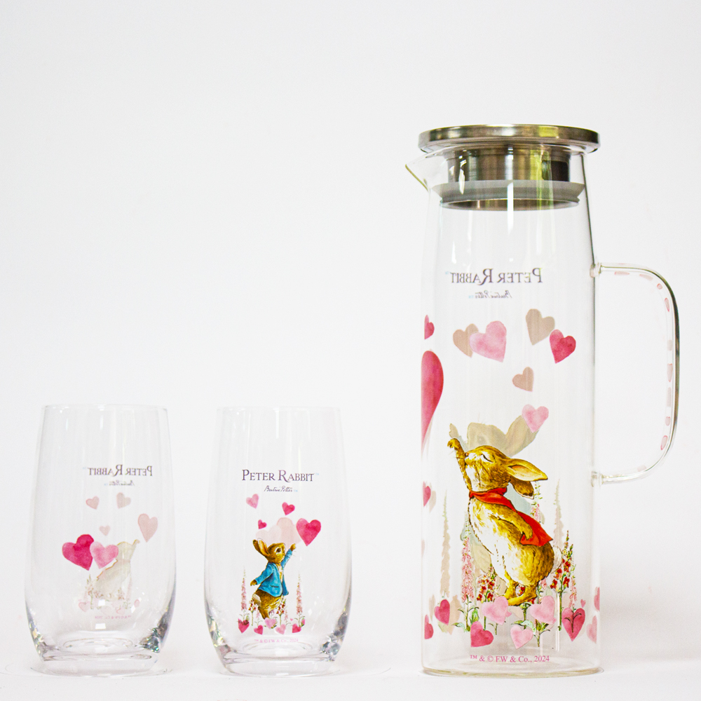 【世豐】Peter Rabbit比得兔 耐熱玻璃冷水壺及水杯3件組＿心心相印, , large