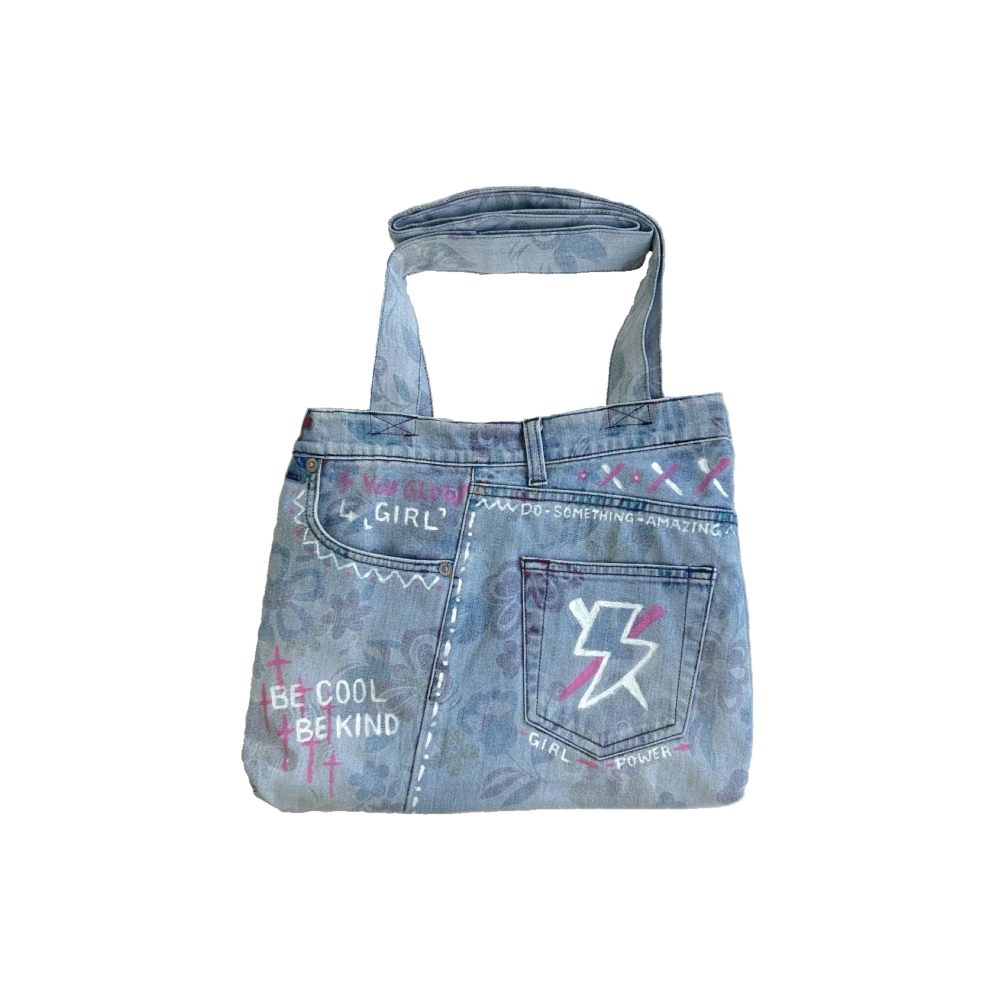 ICEBERG hand-painted denim shoulder bag light blue (XL), , large