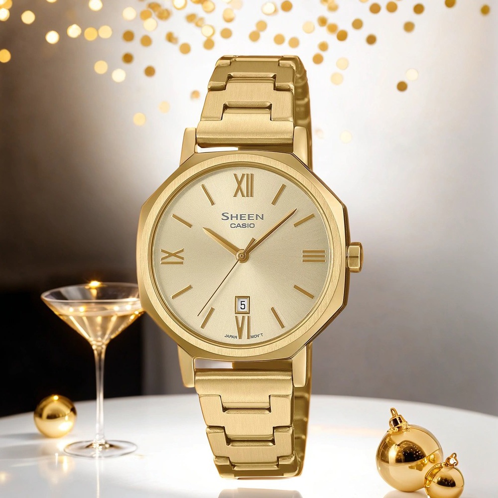 CASIO 卡西歐 SHEEN 八角形鍊帶女錶 SHE-4554G-9A, , large