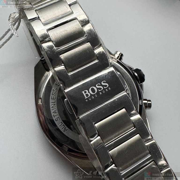 [星晴錶業]BOSS手錶,46mm,HB1513857黑色錶面銀錶殼銀色精鋼錶帶款, , large