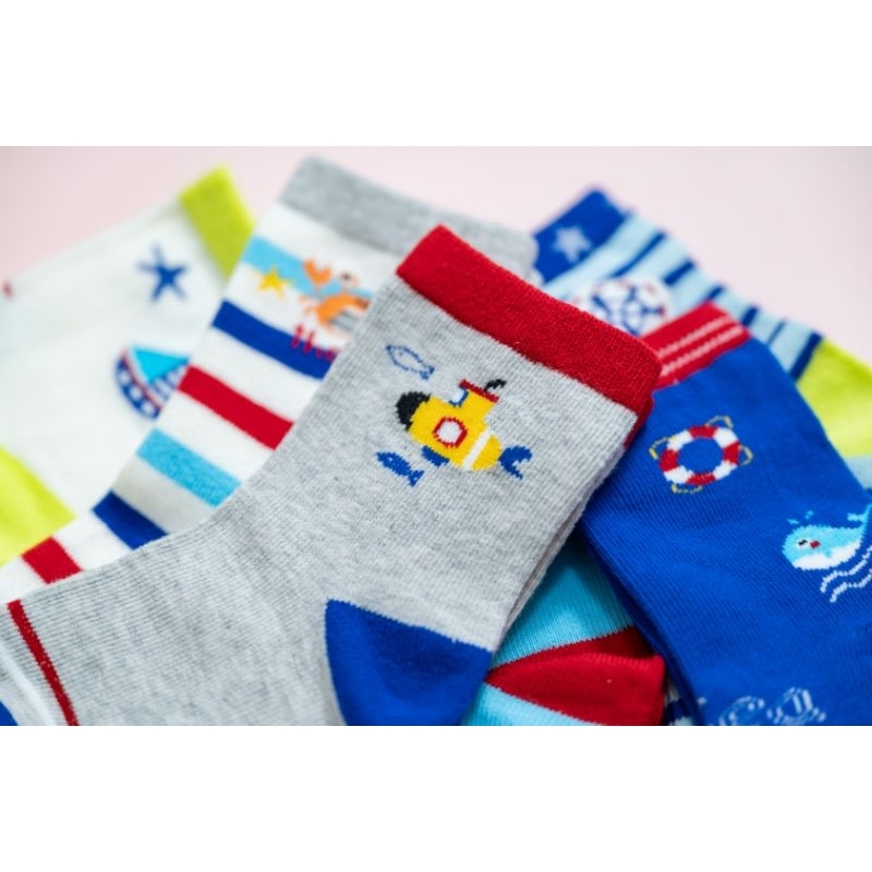 [Kaimei Cotton Industry] 10 pairs set, random and excellent, MIT made in Taiwan, pure cotton anti-slip children's socks (3-6 years old) - Maritime Expedition Team, , large