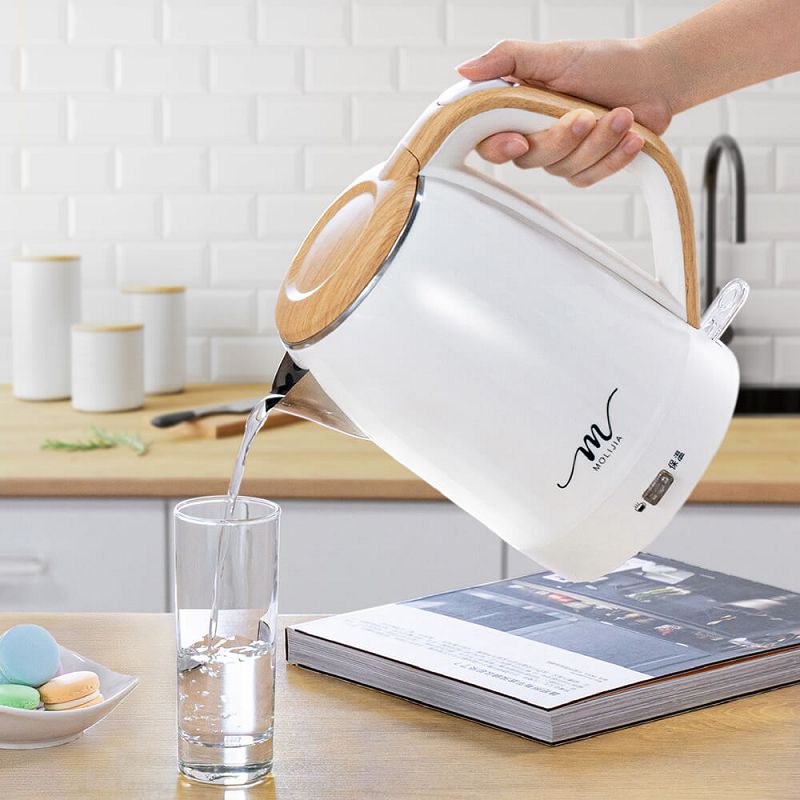【MOLIJIA 魔力家】M27雙層防燙快煮壺1.9公升-白木紋/保溫型/電熱水壺/電茶壺, , large