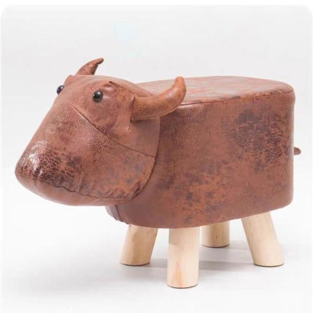 Creative animal-shaped solid wood children's low stool, calf-shaped, brown