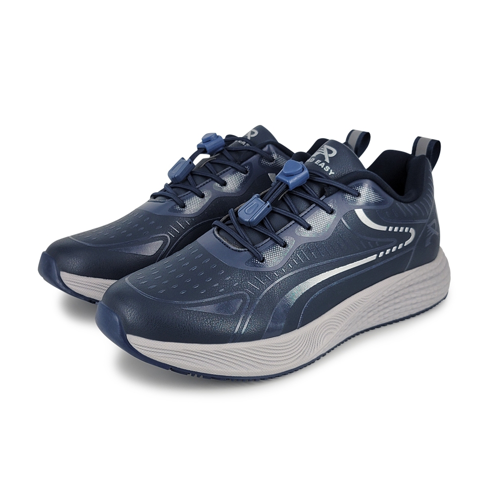 ROAD EASY 磁能健康男鞋 男運動鞋 男鞋 休閒鞋 健走鞋 寬楦 高腳背 反光 穴位按摩 血液循環 黑金 深藍, , large