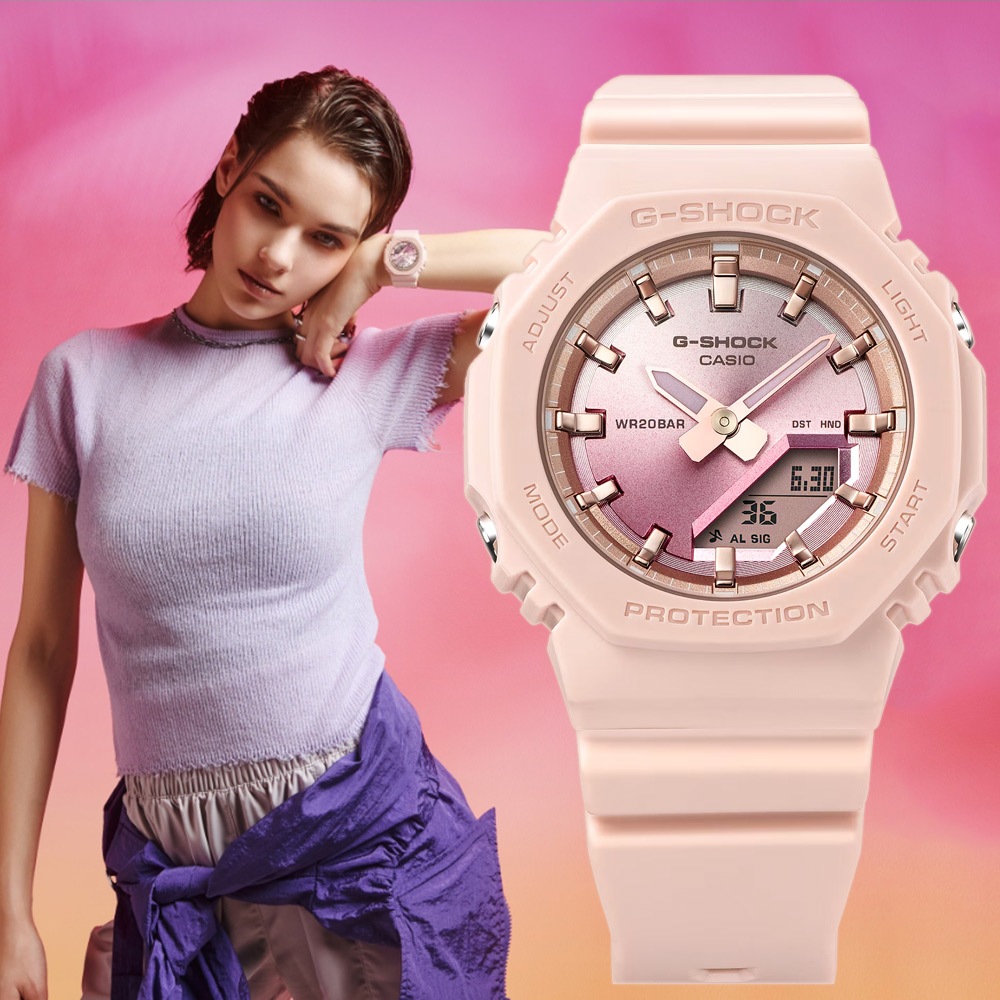 CASIO 卡西歐 G-SHOCK 粉紅漸層 八角 手錶 女錶 GMA-P2100SG-4A, , large
