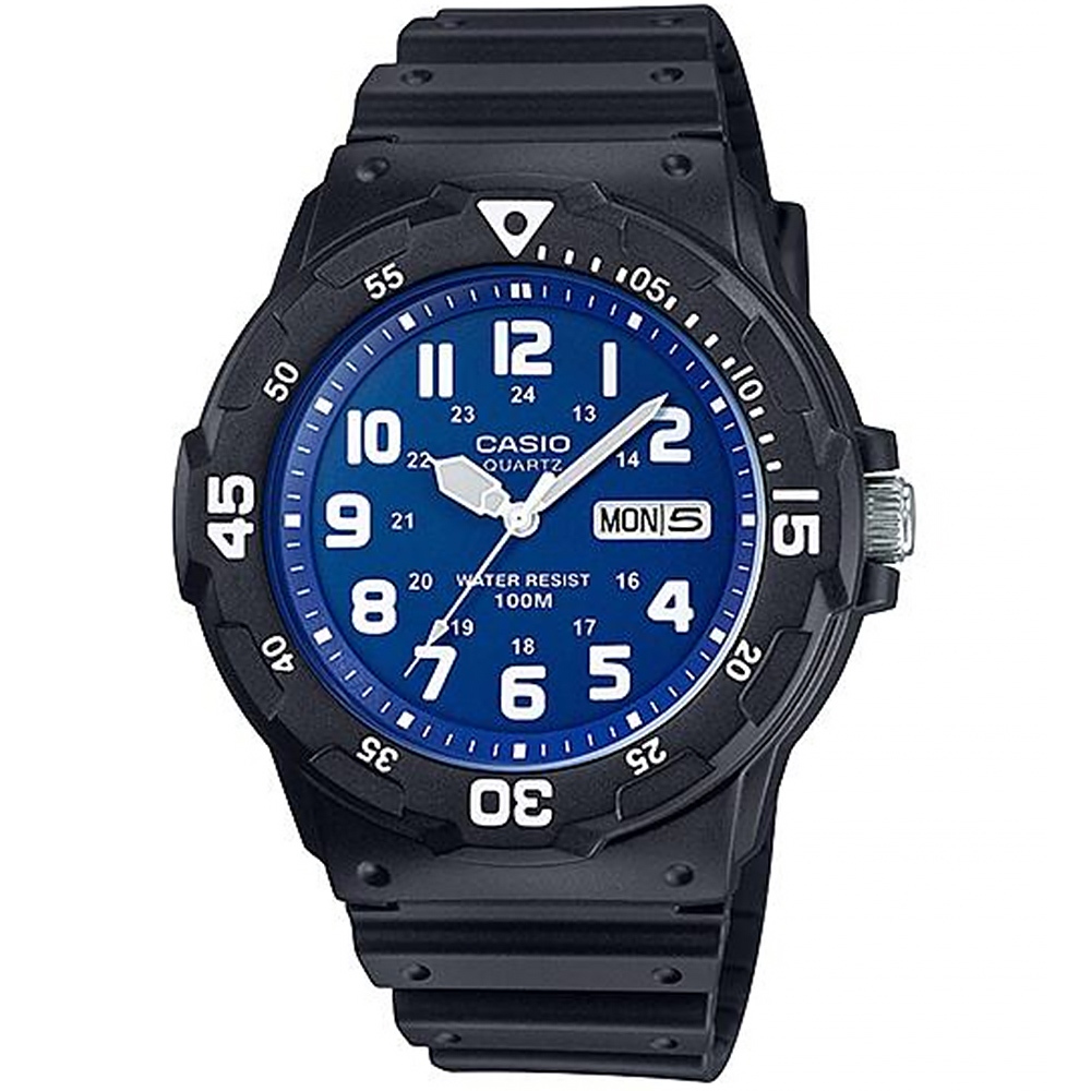 CASIO 卡西歐 DIVER LOOK 潛水運動風手錶-黑x亮藍 MRW-200H-2B2V, , large
