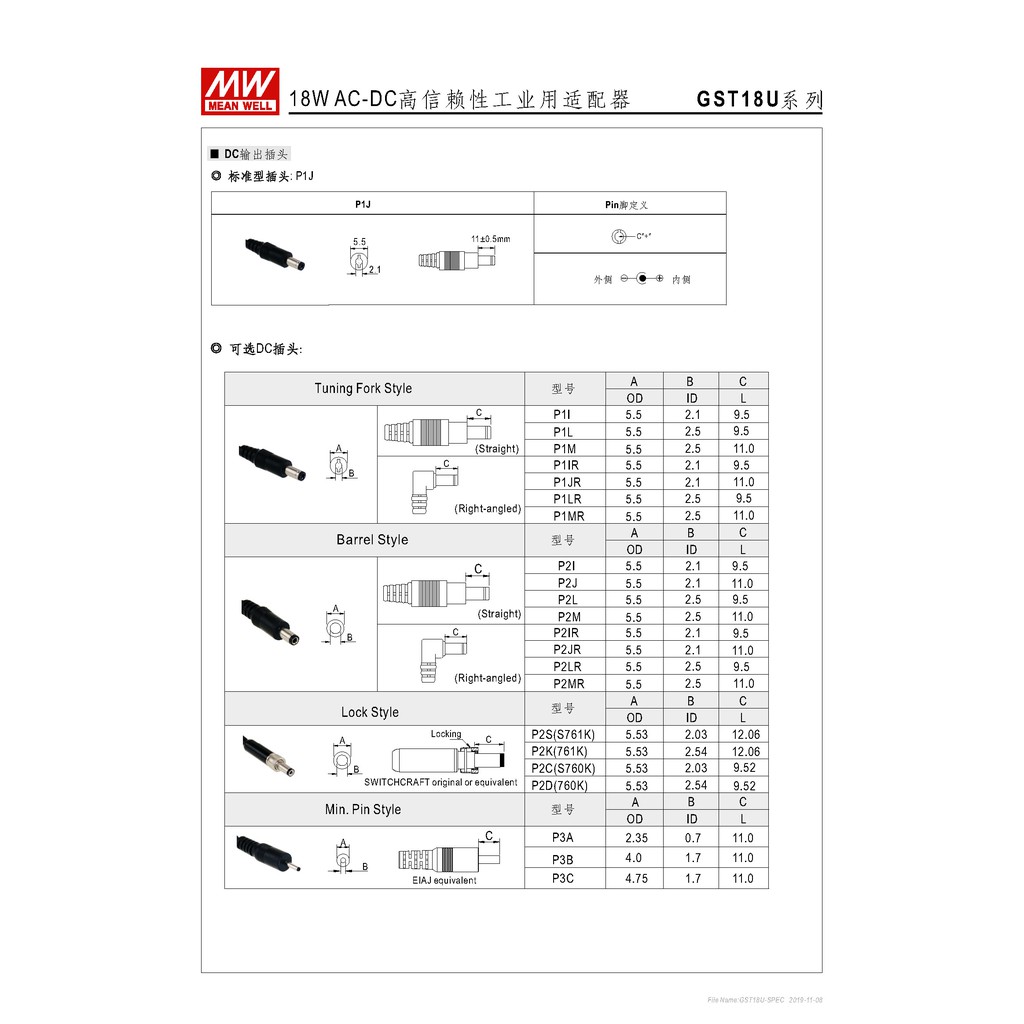 明緯15W全球認證桌上型變壓器(GST18U07-P1J), , large