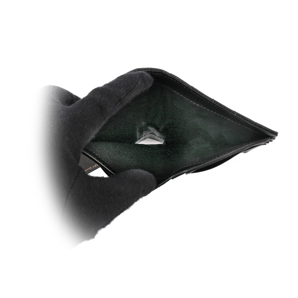 YSL 山形紋荔枝皮金字logo三折短夾(黑色), , large