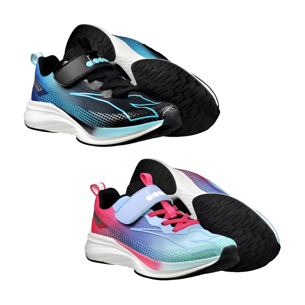 DIADORA迪亞多那 大童專業慢跑鞋 童運動鞋 童鞋 寬楦 輕量 透氣 保護後跟 吸震 反彈 抗菌 除臭 黑藍 藍粉