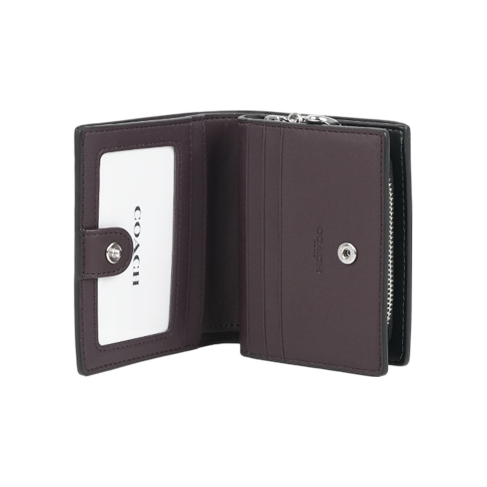 COACH C Logo 拉鍊花卉圖案塗層帆布暗釦二折短夾(紅色), , large