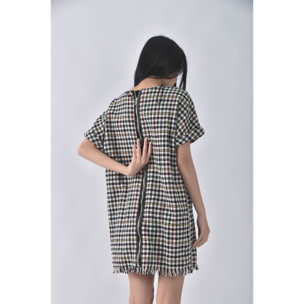 (S) zara格紋寬鬆白色洋裝二手衣, , large