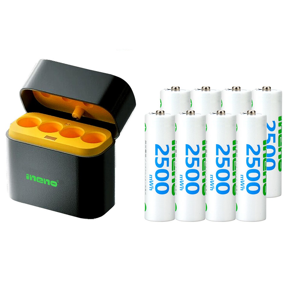 【ineno】3號/AA 恆壓可充式1.5V鋰電池全新特大能量2500mWh8入+(3號4槽)AI隨身收納盒充電器, , large