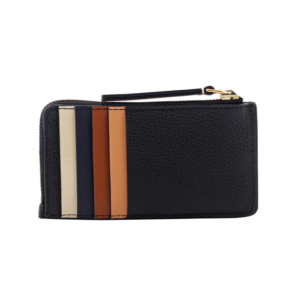 Tory Burch Robinson 荔枝皮革拼色多功能拉鍊卡片夾/黑色, , large