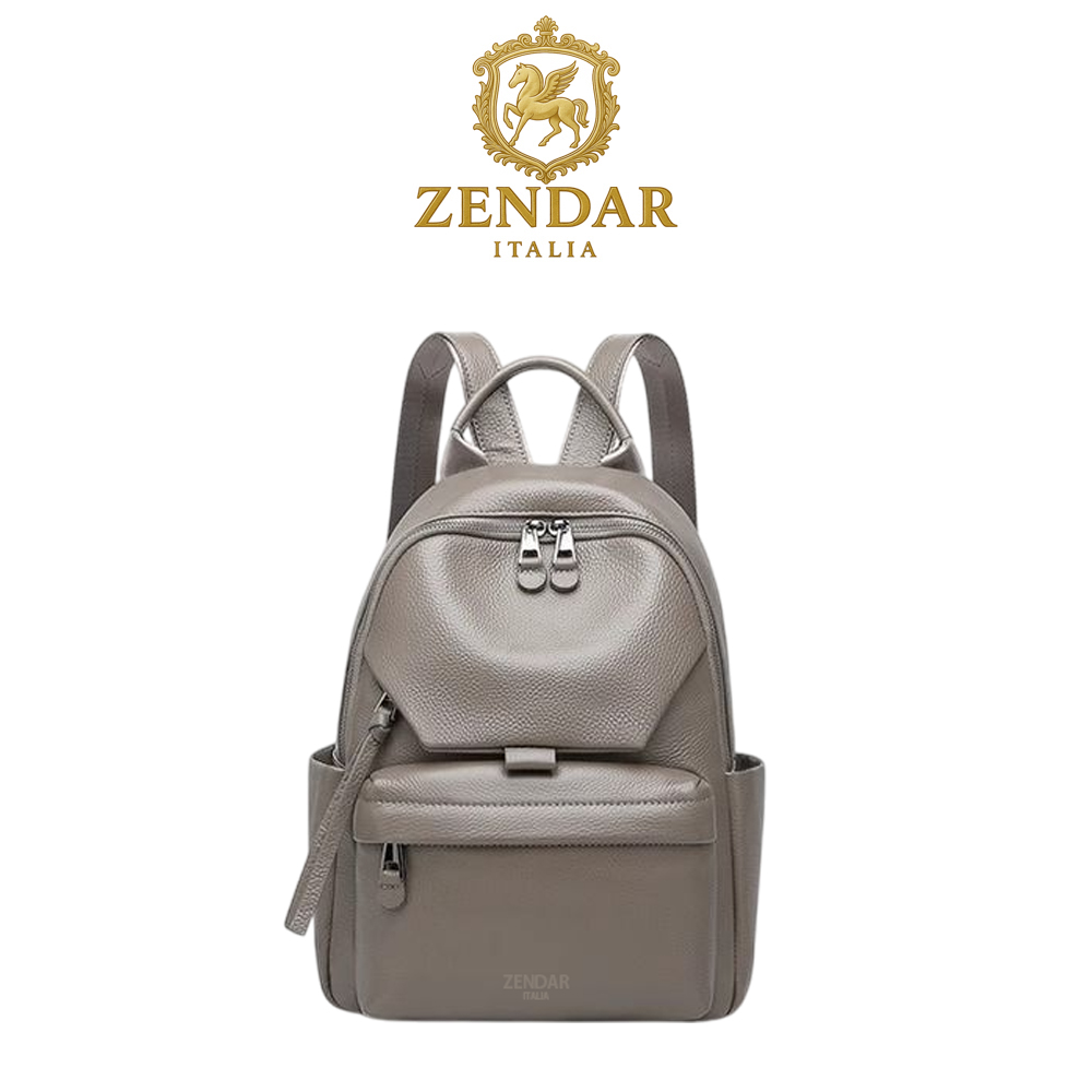 【ZENDAR】限量1折 頂級超柔軟小牛皮後背包 莎拉系列 全新專櫃展示品 (大象灰), , large