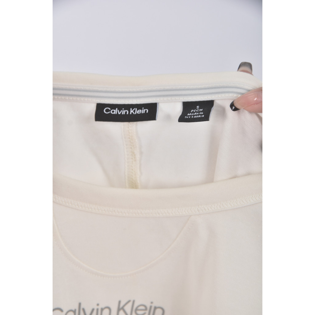 (S) calvin klein質感棉質圓領白色短袖上衣二手衣, , large