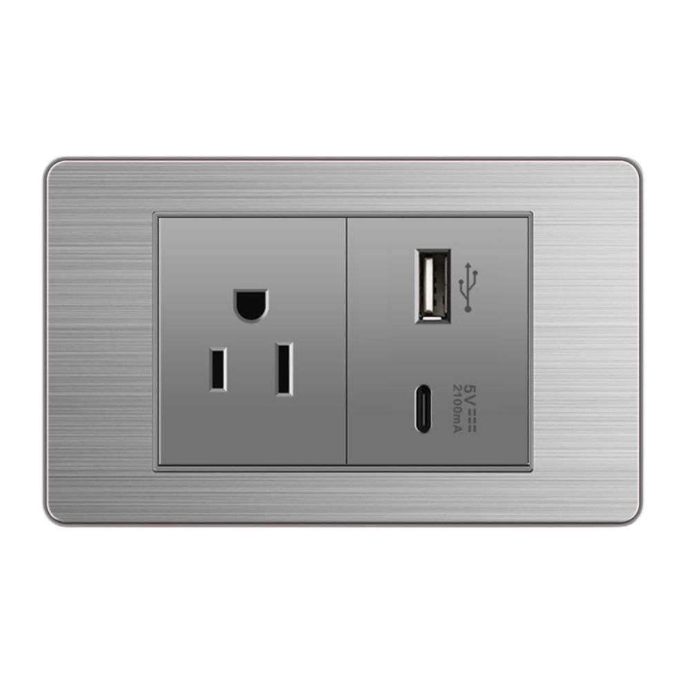 American-style panel with 3 flat-hole USB + Type-C ports, , large