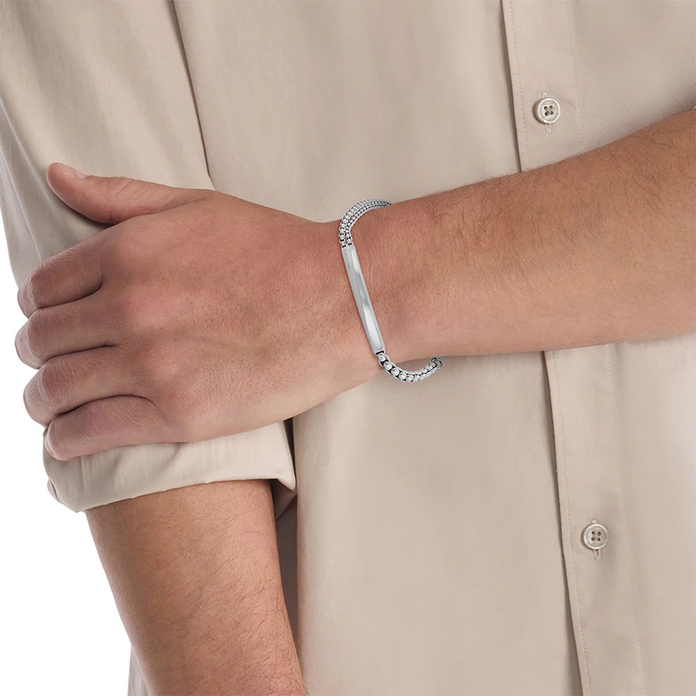 Calvin Klein CK 不對稱造型百搭男士手鍊-銀 禮物 送禮(35100058), , large