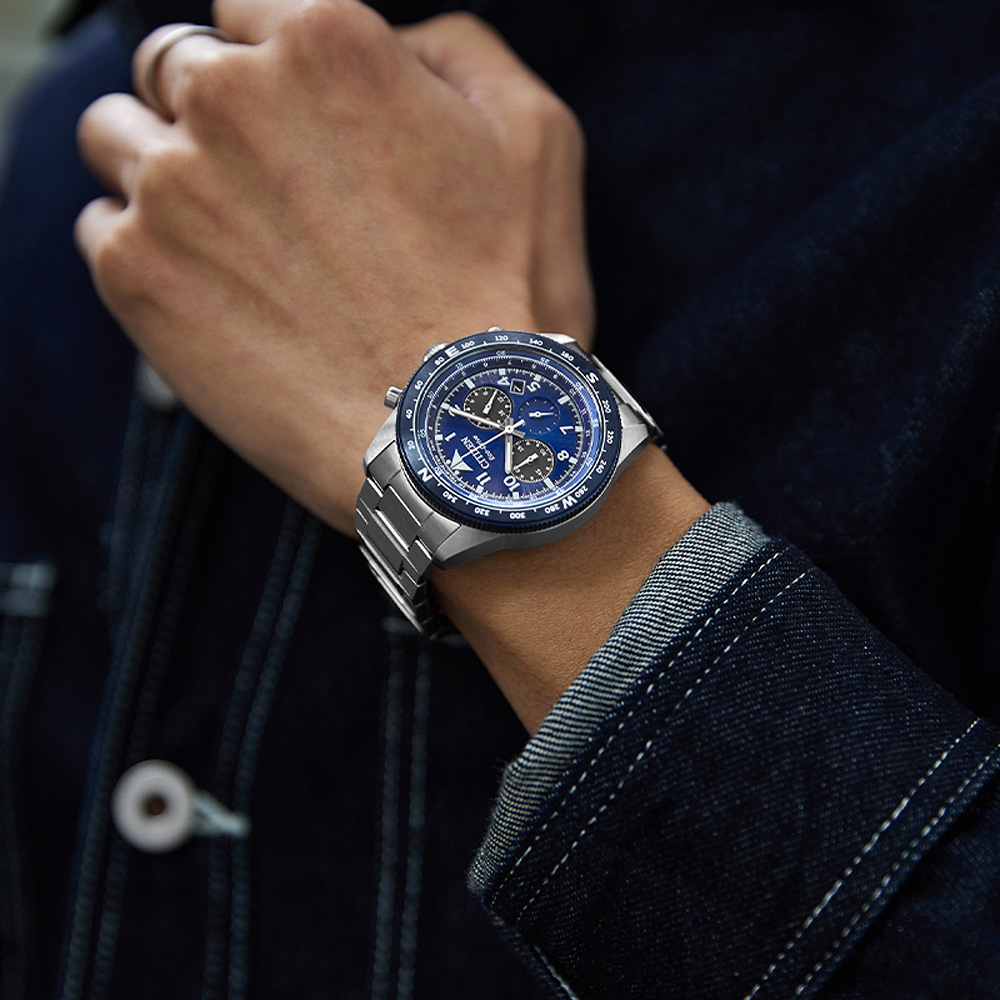 CITIZEN 星辰 光動能航空計時手錶-藍 CA4554-84L, , large