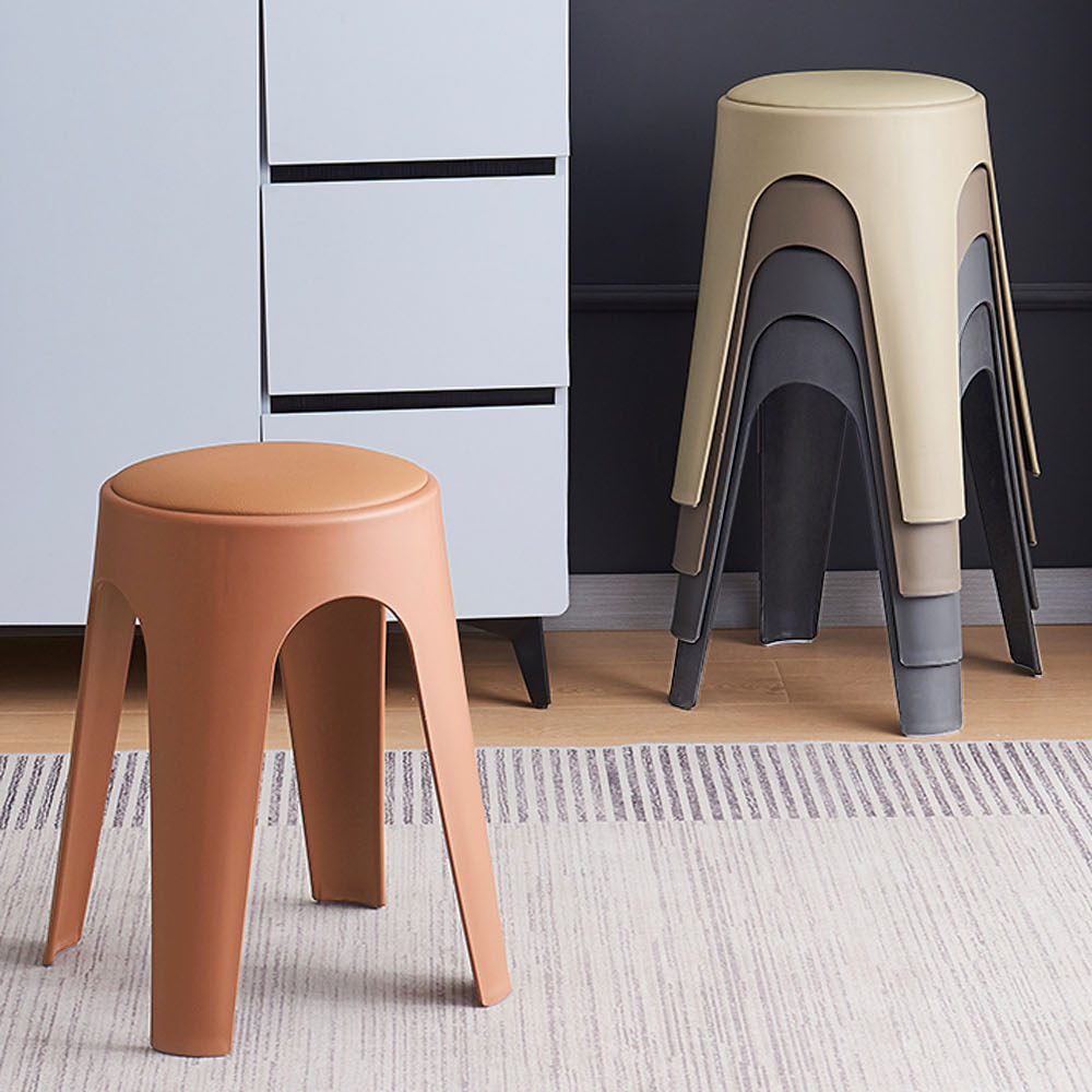 【AOTTO】莫蘭迪貓抓皮加厚疊加圓凳椅凳-2入咖啡色(ID-002BR*2), , large