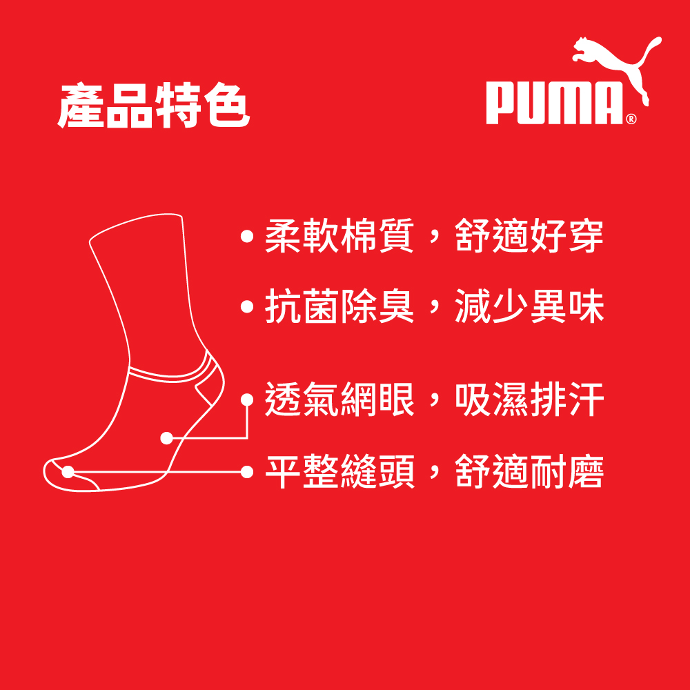PUMA 男女款隱形船襪3雙裝 彪馬 跳豹 男襪 女襪 隱形襪 棉襪 柔軟 舒適 抗菌 除臭 透氣 耐磨 黑 白/灰/黑, , large