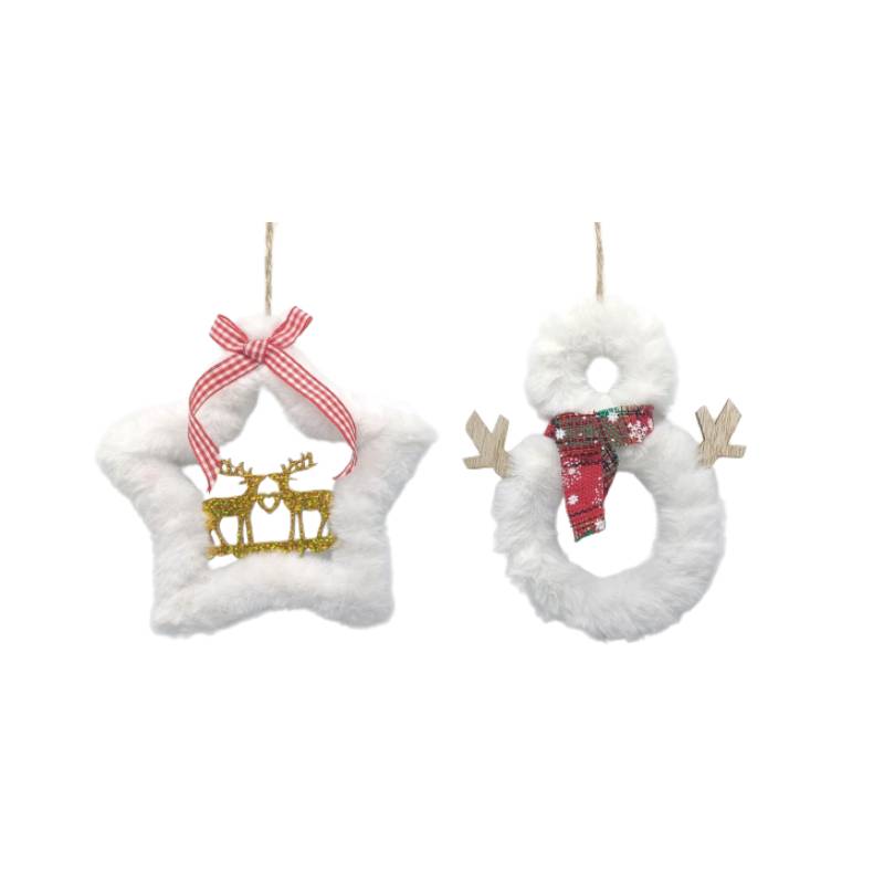 絨毛雪白聖誕吊飾-星星/雪人, , large